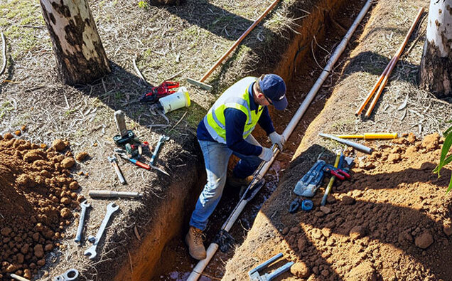 Plumber Laying White Pipe